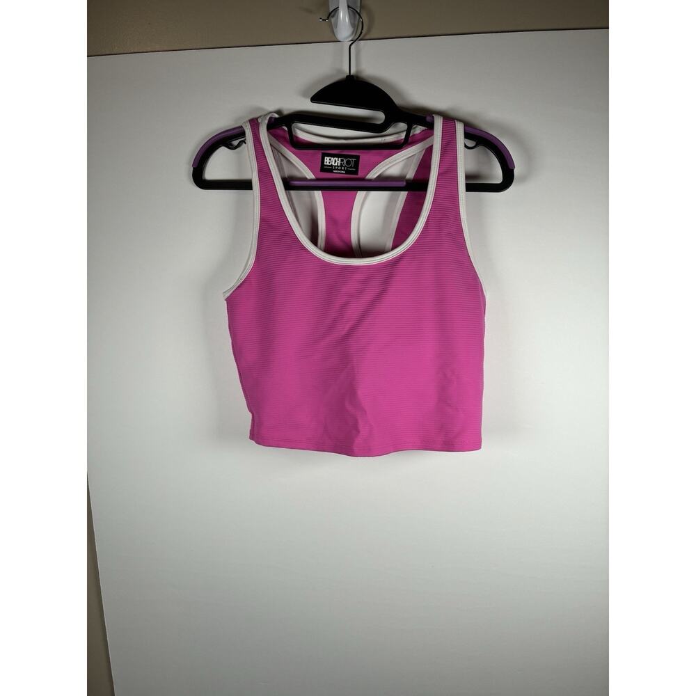 Beach Riot Sport bra Size M Hot Pink Racerback Ribbed swim top padded Activewear